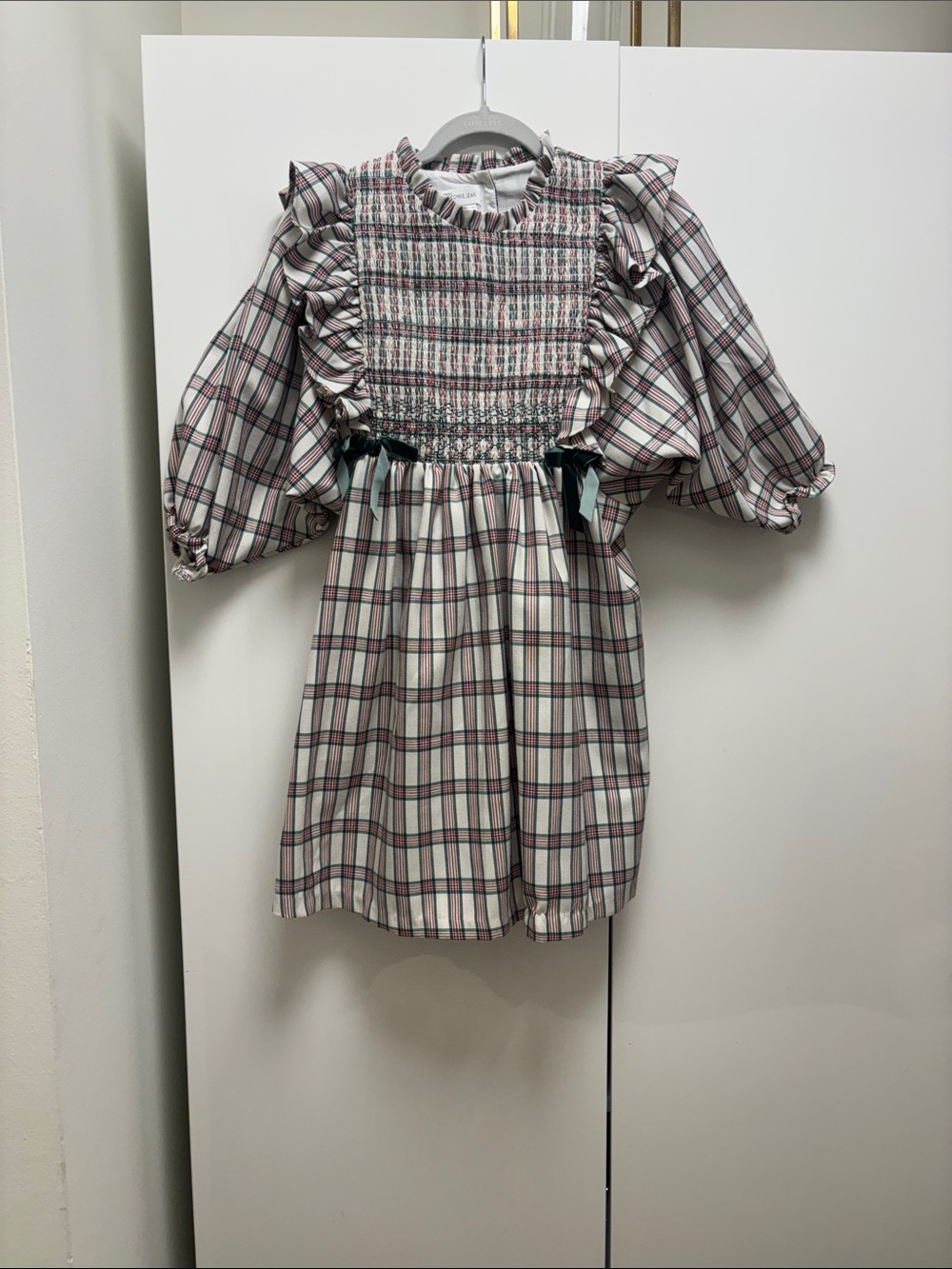 Bonnie Jean Plaid Smocked Ruffle Dress in Pink and Cream